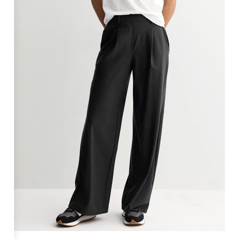 FLX Women Black High-Rise Trousers XL Wide Leg Stretch Pleated NEW